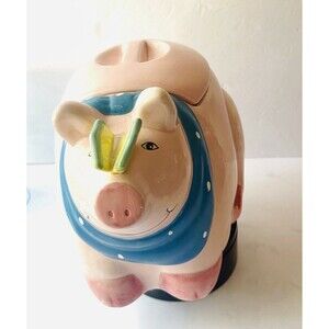 Coco Dowley Pig Cookie Jar Blue Polka Dot Scarf Ceramic Certified International